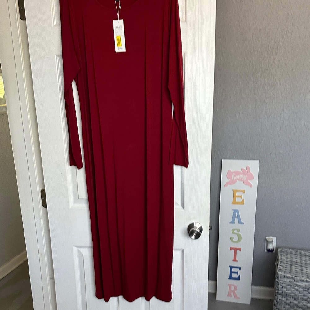 Eileen Fisher Long Sleeve Maxi Dress in red.